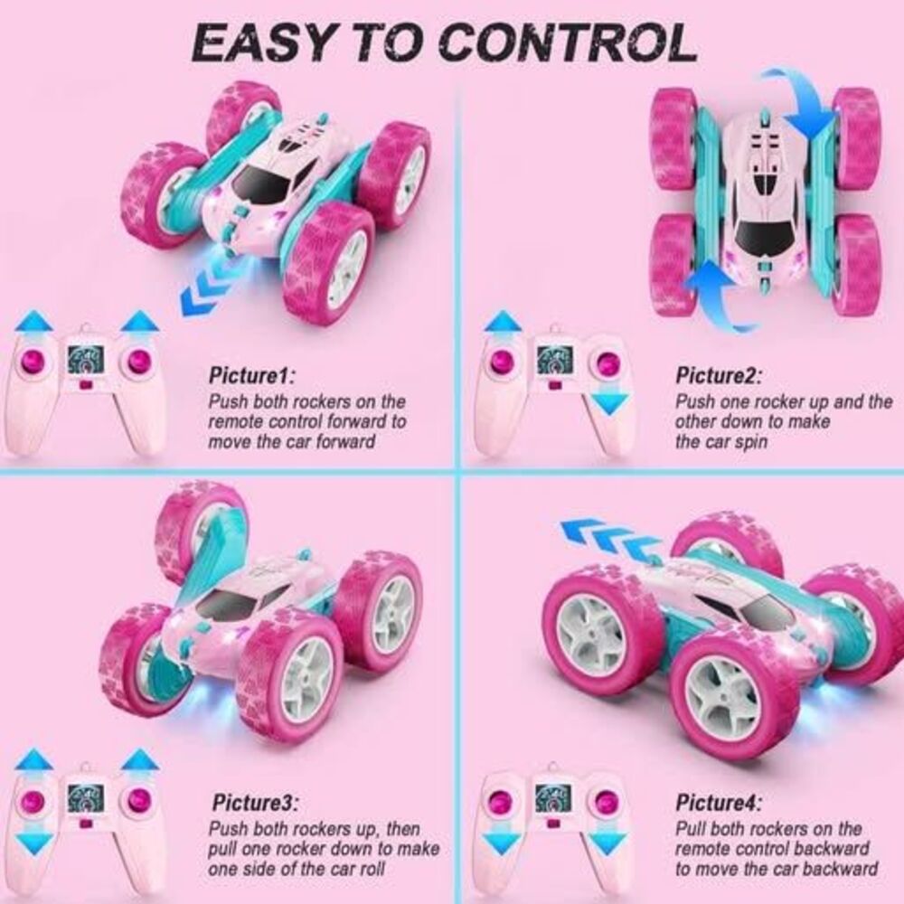 Remote Control Car, 4WD Stunt RC Car with LED Lights & 360° Flips. PINK - NEW - Picture 7 of 7
